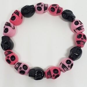 Handmade Pink Black Skull kandi bracelet